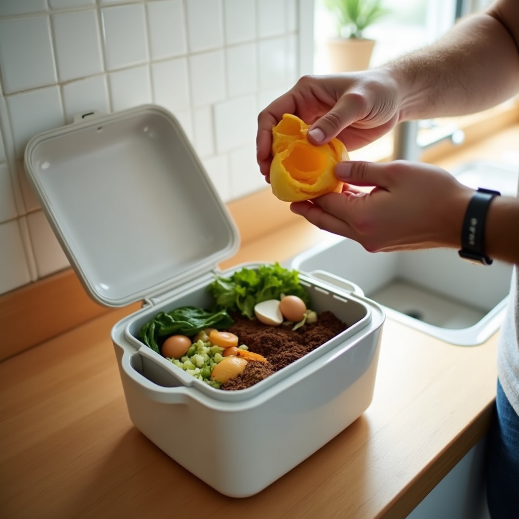 Tecnica di compostaggio domestico in contenitore compatto